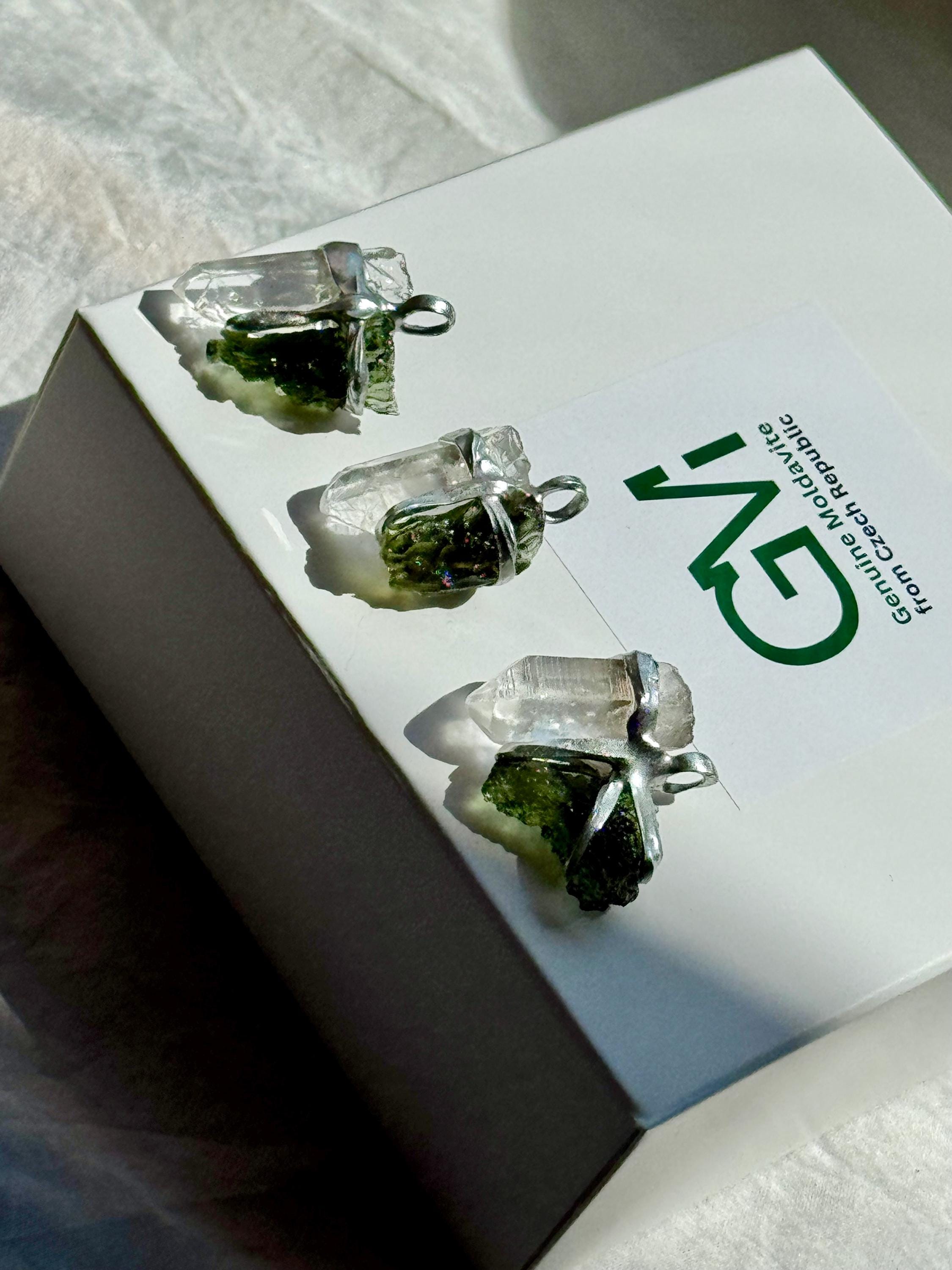 Genuine Moldavite & Auralite 23 Necklace – 925 Sterling Silver Pendant, Tektite Crystal