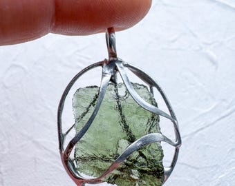Genuine Moldavite Pendant: Raw Meteorite Crystal, Czech Republic