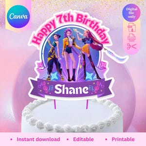 Kpop demon hunters printable and editable cake topper