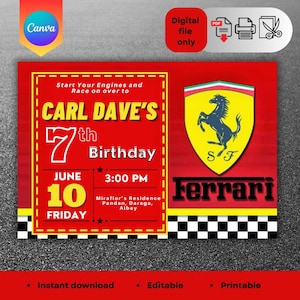 Ferrari Car Racing Digital Invitation – Editable & Instant