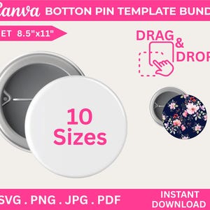 Paquete de plantillas editables de botones de Canva: Etiquetas para insignias DIY (descarga digital)