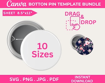 Paquete de plantillas editables de botones de Canva: Etiquetas para insignias DIY (descarga digital)