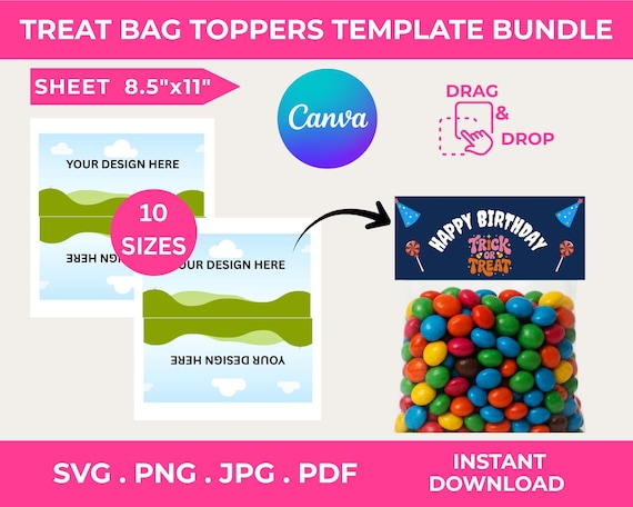 Treat Bag Topper Template Bundle: Editable Canva Templates (Instant Download)