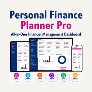 Personal Finance Planner Pro, Track Budget, Expenses, Debt, Savings (HTML Digital Download)