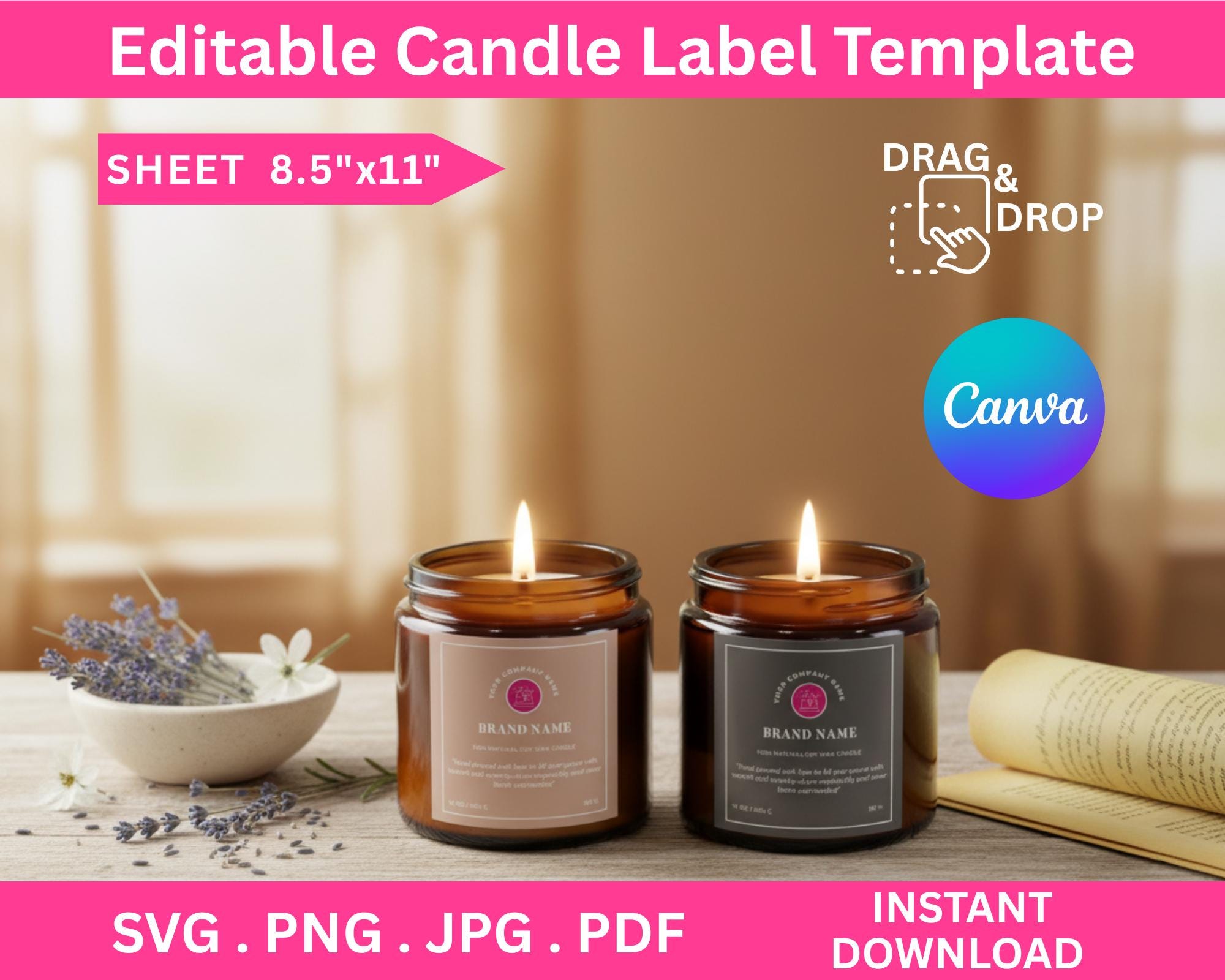 Editable Candle Label Template | Custom Canva Designs, DIY Candle ...