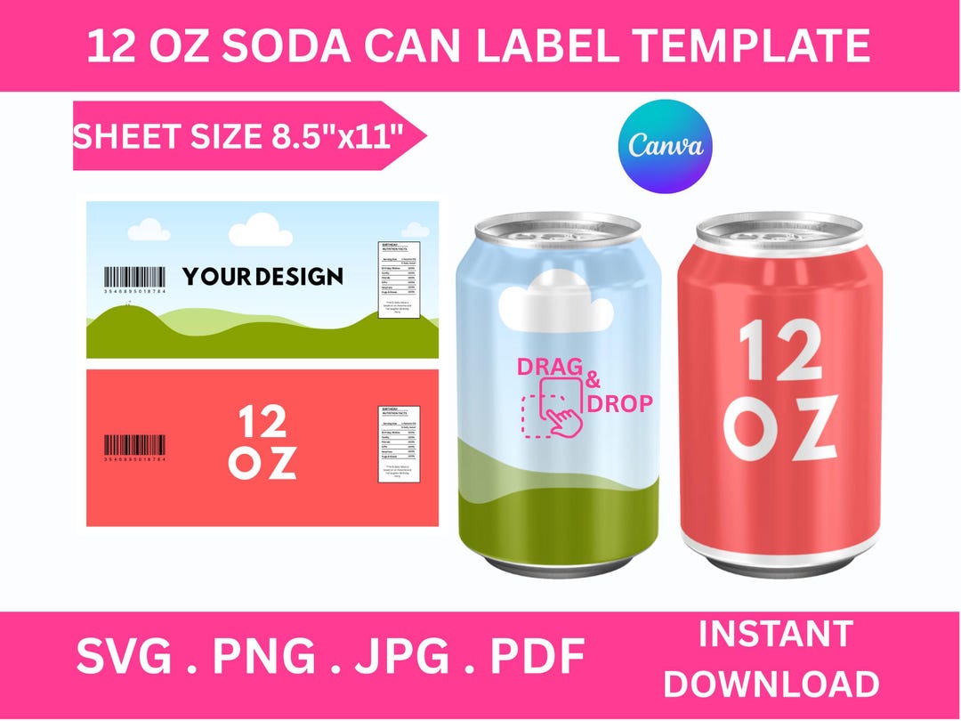 Editable Soda Can Label Template | Party Favor Drink Wrapper (digital ...