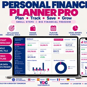Personal Finance Planner Pro, Track Budget, Expenses, Debt, Savings (HTML Digital Download)