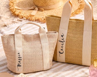 Personalized Beach Bags,Bridesmaid Gift Bag,Straw Burlap Tote,Summer/Vacation/Beach Trips