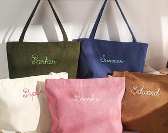 Personalized Corduroy Tote,Custom Embroidered Tote Bag,tote bag with zipper,Bridesmaid Bag,Bachelorette Gift,Bridesmaid Proposal