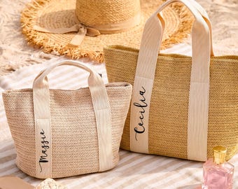 Personalized Beach Bag,Bridesmaid Gift Bags,Straw Burlap Tote,Summer/Vacation/Beach Trips