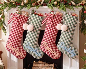 Personalized Bow Christmas Stockings,Custom Name Family Stocking,Christmas Gifts,Holiday Decor