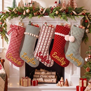 Personalized Plaid Christmas Stocking 2026,Custom Crocheted Name Stocking,Plaid Holiday Decor,Christmas Gifts