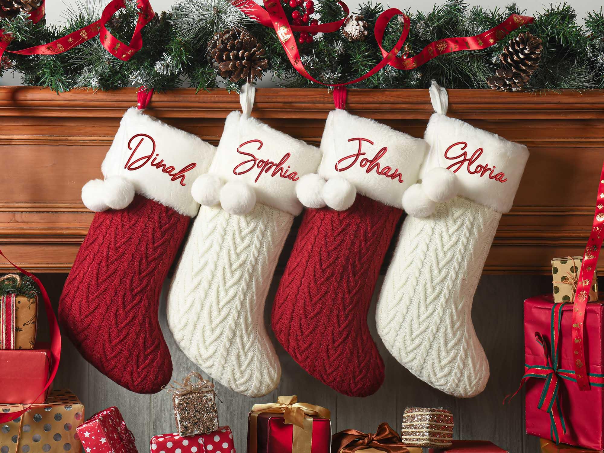 2025 Embroidered Christmas Stocking, Custom Christmas Stockings with pom pom, Holiday Gift, Xmas Stocking with Name, Christmas Decoration