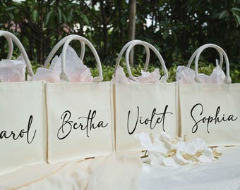 Personalized  Bridesmaid Canvas Tote Bag, Custom Bridal Shower Bag, Bachelorette Party Gift Bags, Wedding Day Gift, Bridesmaid Proposal Gift