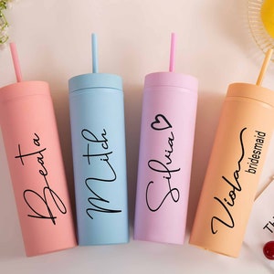 Personalized Skinny Tumbler,Bridesmaid Tumbler with Straw,Bridesmaid Gift ,Wedding,Girl&#39;s Trip Tumbler,Bachelorette Party Gift