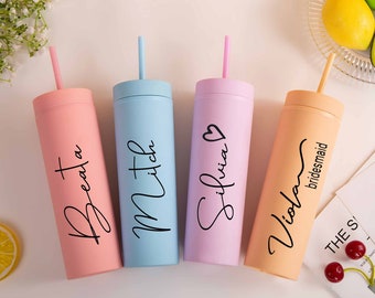 Personalized Skinny Tumbler,Bridesmaid Tumbler with Straw,Bridesmaid Gift ,Wedding,Girl&#39;s Trip Tumbler,Bachelorette Party Gift
