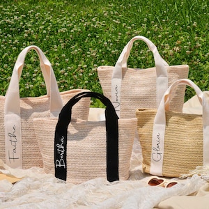 Custom Straw Beach Bags-Bridesmaid  Bag-Bridesmaid Gift-Bridal shower bag-beach bag bachelorette-bridesmaid  proposal-Tote Bag-Wedding Gift