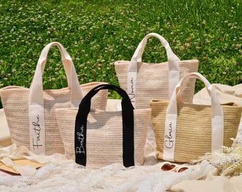 Custom Straw Beach Bags-Bridesmaid  Bag-Bridesmaid Gift-Bridal shower bag-beach bag bachelorette-bridesmaid  proposal-Tote Bag-Wedding Gift