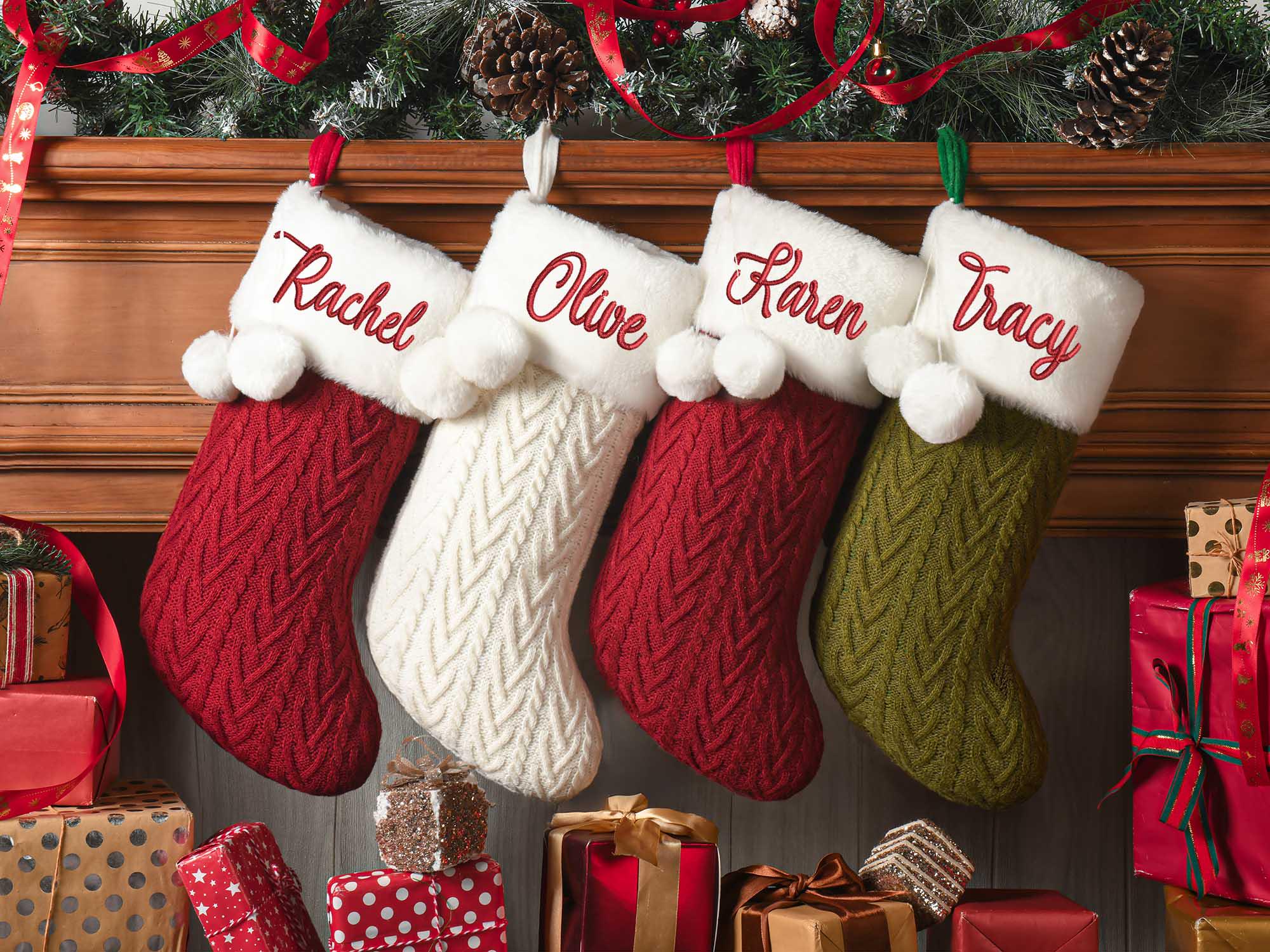 2025 Embroidered Christmas Stocking, Custom Christmas Stockings with pom pom, Holiday Gift, Xmas Stocking with Name, Christmas Decoration