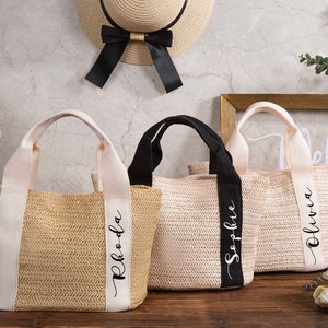 Sacs de plage personnalisés en paille,Sac fourre-tout en toile de jute,Sac de paille personnalisé,Sac de douche nuptiale,Bachelorette,Sac cadeau de mariage,Sac fourre-tout de demoiselle d'honneur