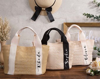 Bolsas de paja de playa personalizadas, bolsa de mano de arpillera, bolsa de paja personalizada, bolsa de ducha nupcial, despedida de soltera, bolsa de regalo de boda, bolsa de mano de dama de honor