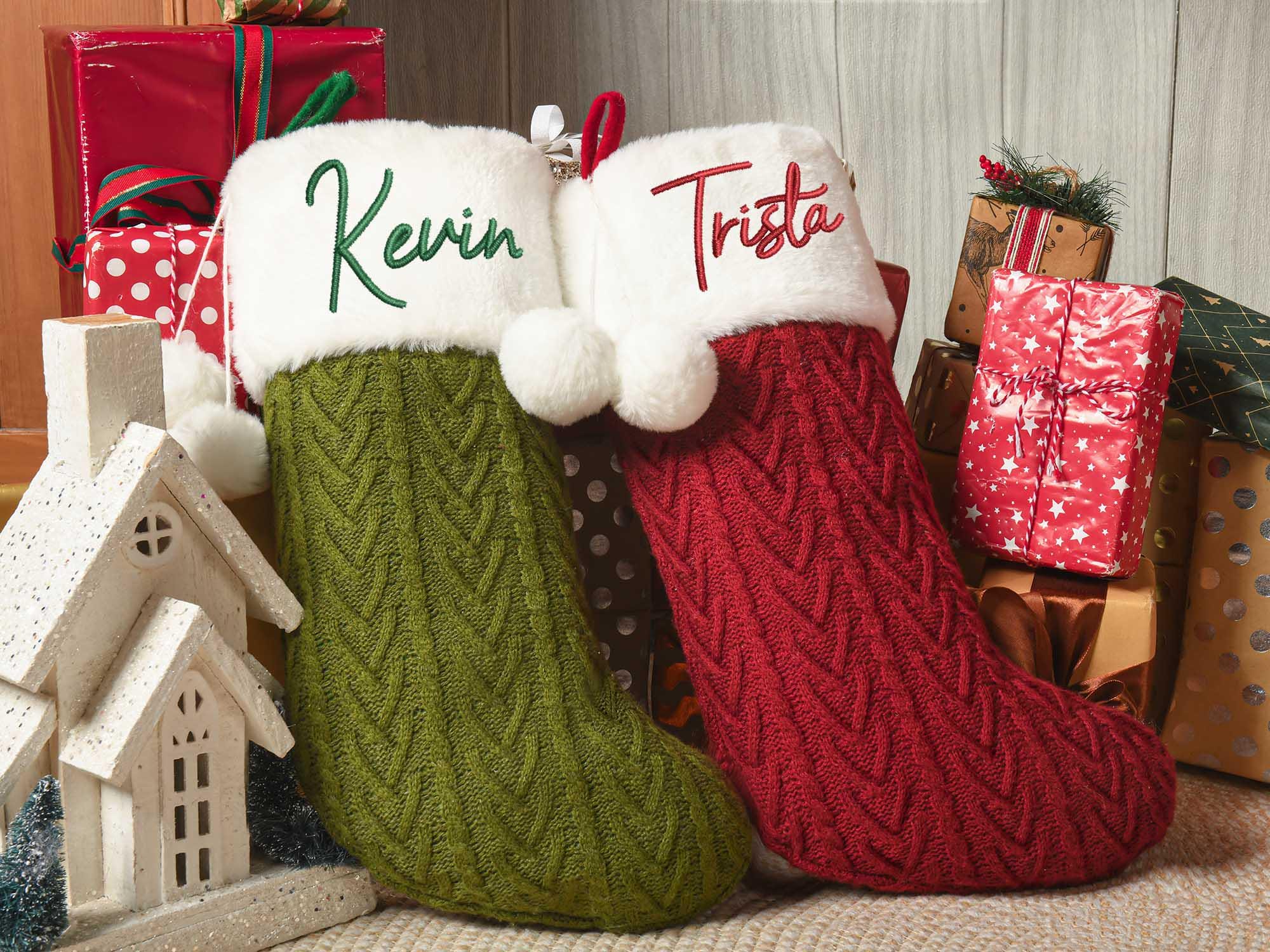 2025 Embroidered Christmas Stocking, Custom Christmas Stockings with pom pom, Holiday Gift, Xmas Stocking with Name, Christmas Decoration
