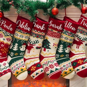 2025 Personalized Knit Christmas Stocking, Custom Xmas Stocking with Name, Holiday Stockings, Christmas Gift, Monogram Stocking