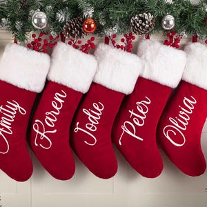 2025 Red Plush Christmas Stocking, Personalized Xmas Stocking with Name, Holiday Stockings, Christmas Gift, Monogram Stocking