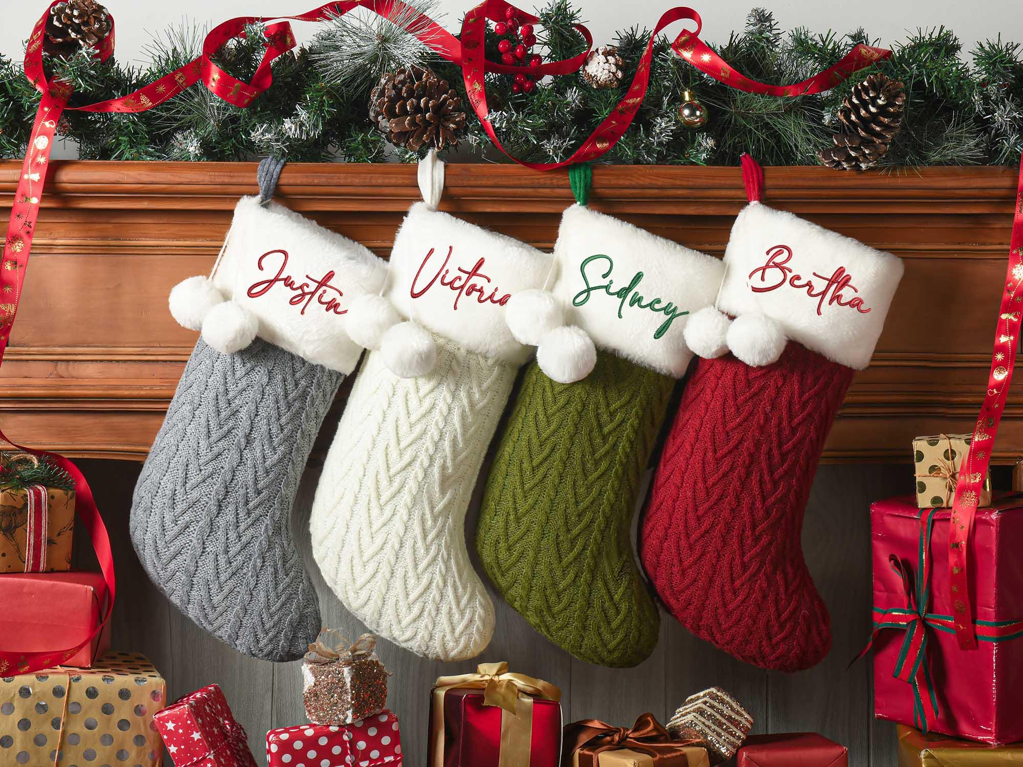 2025 Embroidered Christmas Stocking, Custom Christmas Stockings with pom pom, Holiday Gift, Xmas Stocking with Name, Christmas Decoration