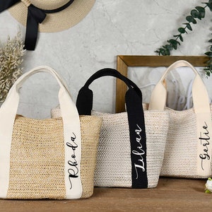 Personalisierte Strand stroh Taschen, Sackleinen Tragetasche, benutzerdefinierte Stroh Tasche, Brautdusche Tasche, Bachelorette, Hochzeitsgeschenk Tasche, Brautjungfer Tragetasche
