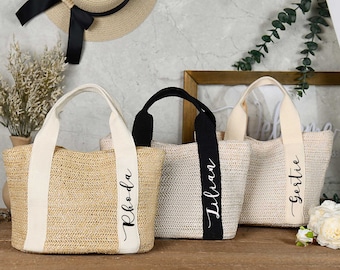 Bolsas de paja de playa personalizadas, bolsa de arpillera, bolsa de paja personalizada, bolsa de despedida de soltera, bolsa de regalo de boda, bolsa de dama de honor