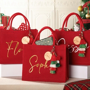 Custom gift bag & Charm, Holiday Gift Bags with Name, party bags, Christmas Eve Gift Bags, Xmas Holiday Presents