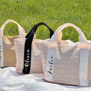 Strandtasche Personalisiert, Sackleinen Jutebeutel, Benutzerdefinierte Stroh Taschen, Brautdusche tasche, Hochzeitsgeschenk, Strandtasche Junggesellinnenabschied, Brautjungfer Vorschlag