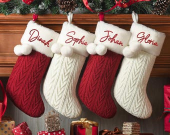 2025 Embroidered Christmas Stocking, Custom Christmas Stockings with pom pom, Holiday Gift, Xmas Stocking with Name, Christmas Decoration
