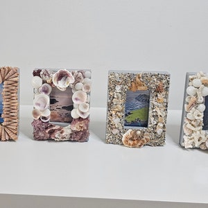 Handmade Sea Shell Picture Frames, Coastal Nautical Decor, Frames for Beach Wedding or Shower, Sea Shell Art, Coastal Art, Shell Frame Decor