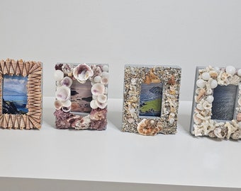 Handmade Sea Shell Picture Frames, Coastal Nautical Decor, Frames for Beach Wedding or Shower, Sea Shell Art, Coastal Art, Shell Frame Decor