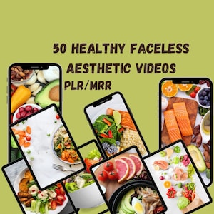 50 Healthy Food Reels | Faceless Aesthetic Canva Video Templates – Editable, MRR/PLR Bundle for Nutrition Coaches