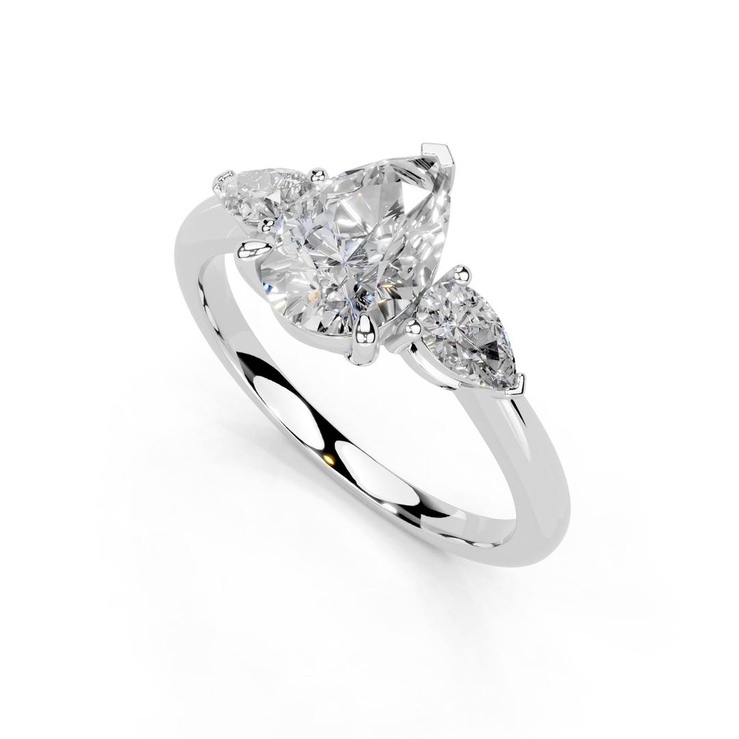 Pear Cut Lab Grown Diamond IGI Certified 3 Prong Three Stone Engagement ...