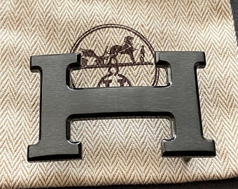 Vintage Hermes 32mm H Belt Buckle Black Brushed Matt Schnalle Fibbia Boucle Hebilla Cintura Ceinture Cinturon Gurtel Luxury Gift Unisex