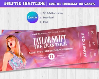 DIY Editable Eras Tour Ticket invitation | EDIT on canva | Taylor's Concert Ticket card party | Eras SWIFTIE Ticket 1989 | instant download