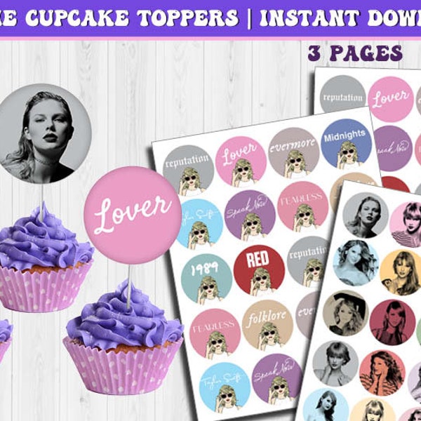 Cupcake toppers bundle Eras Tour | Swiftie Party Favors | Taylor's printable party | TS Eras | 1989 | instant download