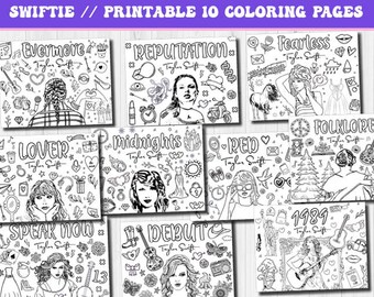 DIY 10 coloring pages Eras Tour Activity Sheets | Swiftie Party Favors | Taylor's game printable party | Eras Coloring Book instant download