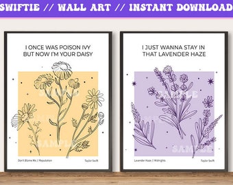 Wall Art Eras Tour | Swiftie Wall Art poster | Taylor's flower minimalist Botanical Wall Art | TS Swiftie Gift | 1989 | digital download