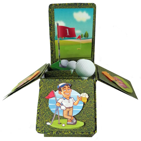 Golfing 3d pop up greeting box card, father's day, birthdays, most occasions card