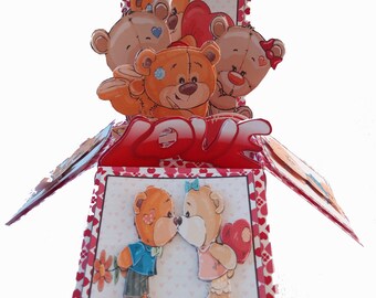 Teddy valentine love 3d pop up greeting box card, valentines day, mothers day, love you, thinking of you thank you,