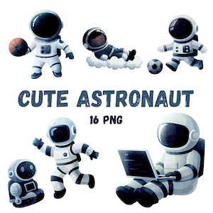 Cute Dark Astronaut Clipart - Space Adventure PNG, Space watercolor clipart, cute astronaut , planets clip art, rockets PNG, nursery decor