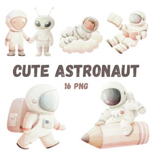 Cute Astronaut Clipart - Kawaii Space Explorer PNG, Space watercolor clipart, cute astronaut , planets clip art, rockets PNG, nursery decor