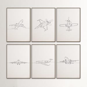 Airplane Line Art Print Set: Aviation Nursery Decor (PDF & JPG)