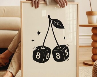 Trendy Retro 8 Ball Print, Illustration Vintage Wall Art, Modern Kitchen Decor, Illustration Large Printable Art, Digital Download