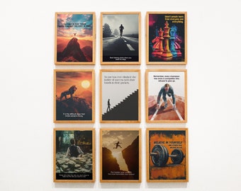 Conjunto de carteles de motivación imprimibles, 9 carteles motivacionales, frases inspiradoras, impresiones modernas para la oficina en casa, arte mural motivacional.